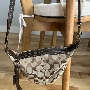 Coach brown signature double C pattern fabric belt bag